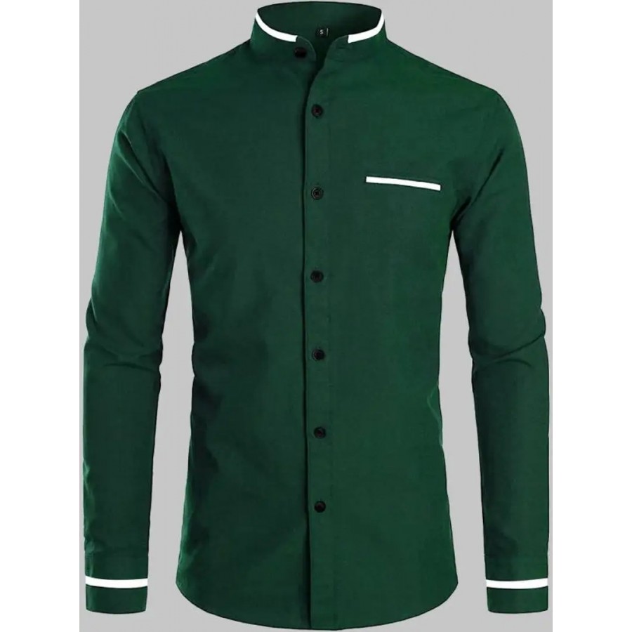 Men Regular Fit Solid Spread Collar Casual Shirt Green