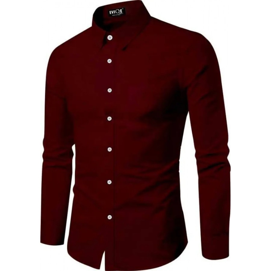 Men Regular Fit Solid Spread Collar Casual Shirt Maroon