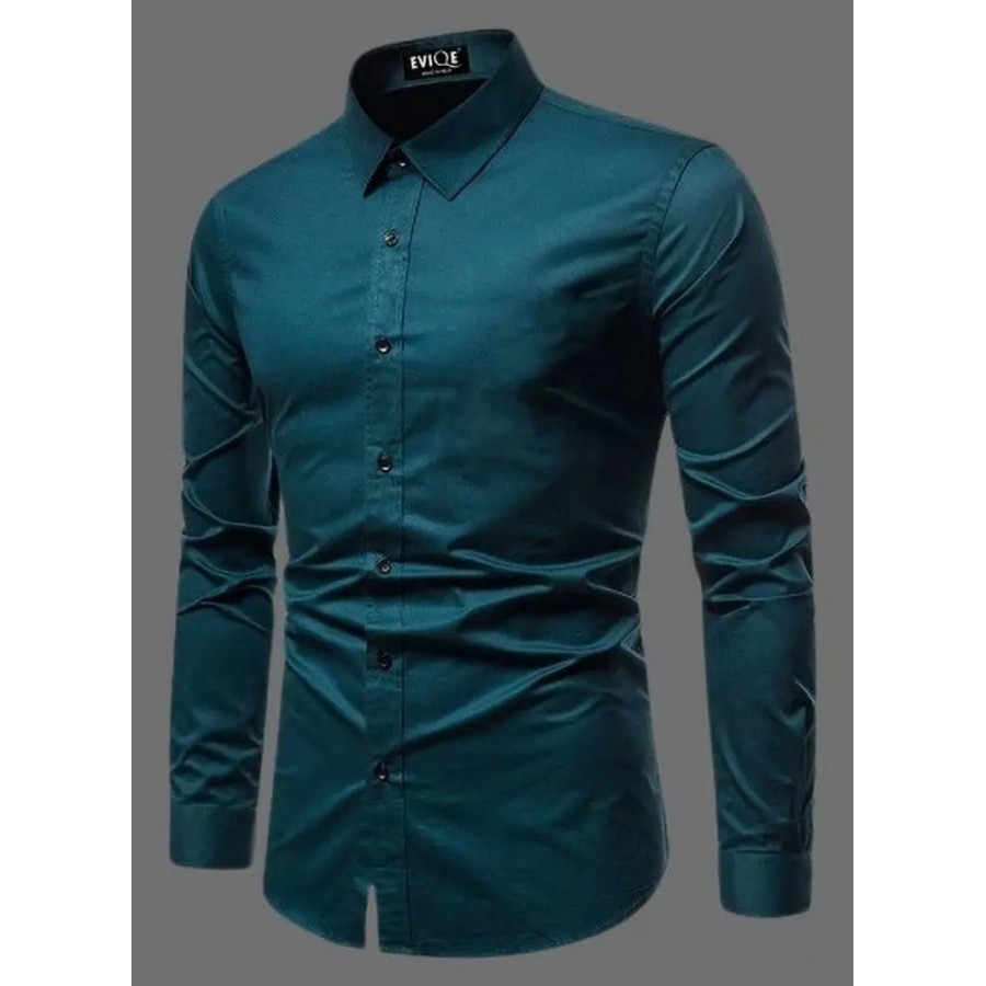 Men Regular Fit Solid Spread Collar Casual Shirt Navy Blue