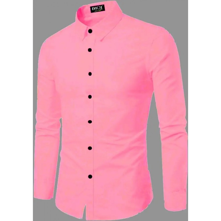 Men Regular Fit Solid Spread Collar Casual Shirt Pink