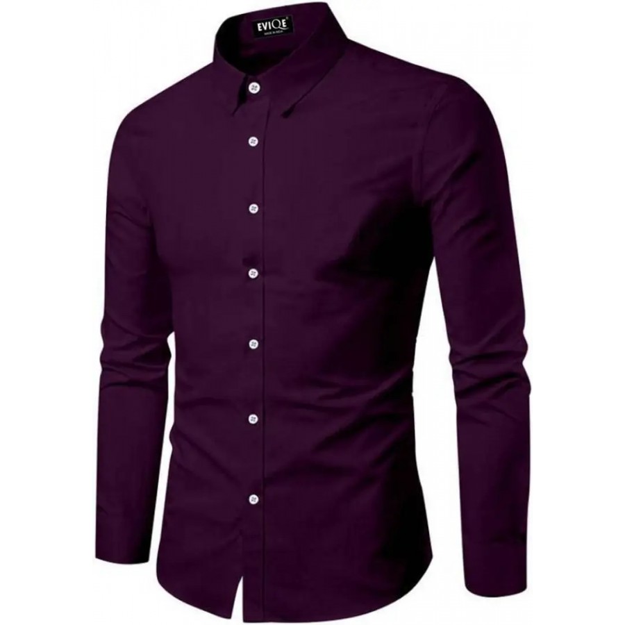 Men Regular Fit Solid Spread Collar Casual Shirt Purple