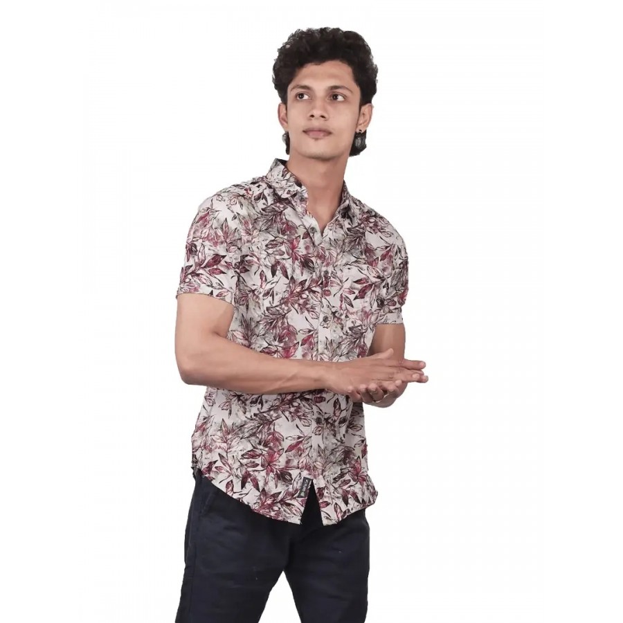 Men Casual Red Abstract Printed Cotton Shirt