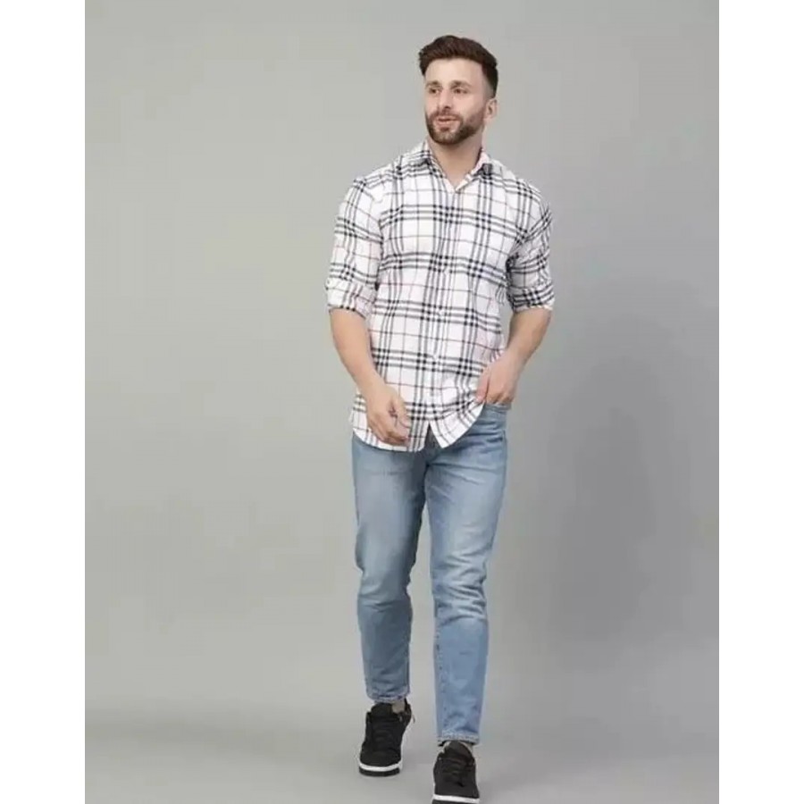 Men Cotton Blend Checked Regular Fit Casual Shirt