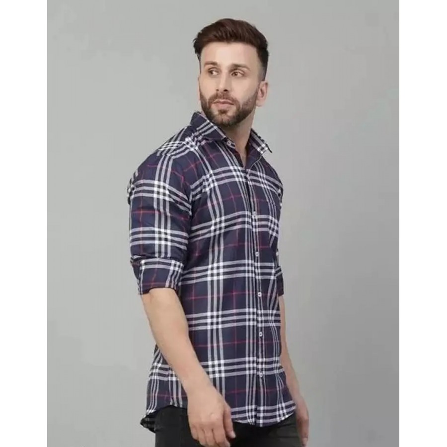 Men Cotton Blend Checked Regular Fit Casual Shirt