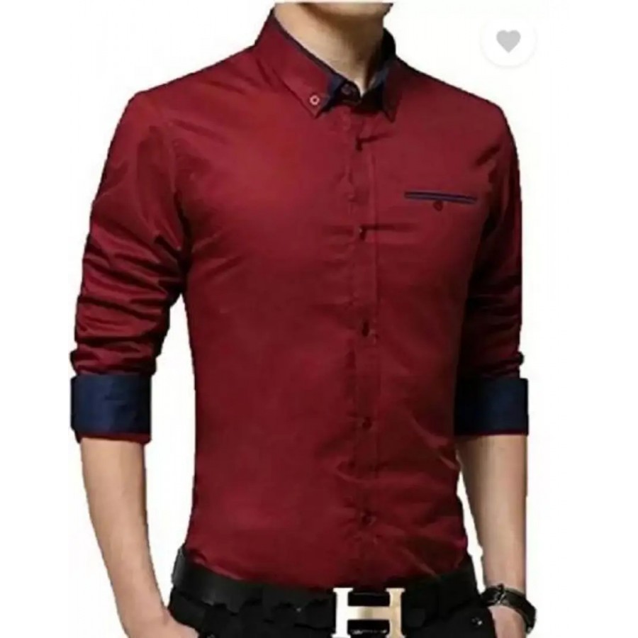 Men Regular Fit Solid Button Down Collar Casual Shirt