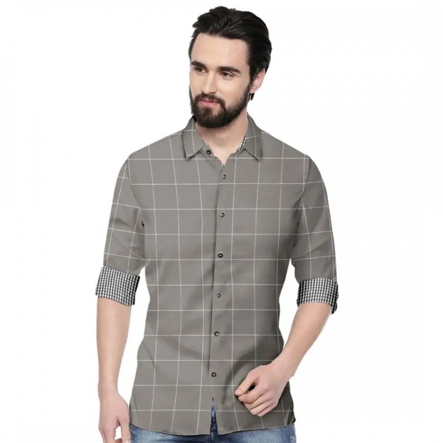 Men Slim Fit Checkered Spread Collar Casual Shirt