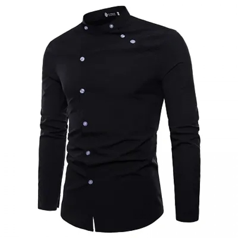 Men's Black Cotton Solid Long Sleeves Slim Fit Casual Shirt