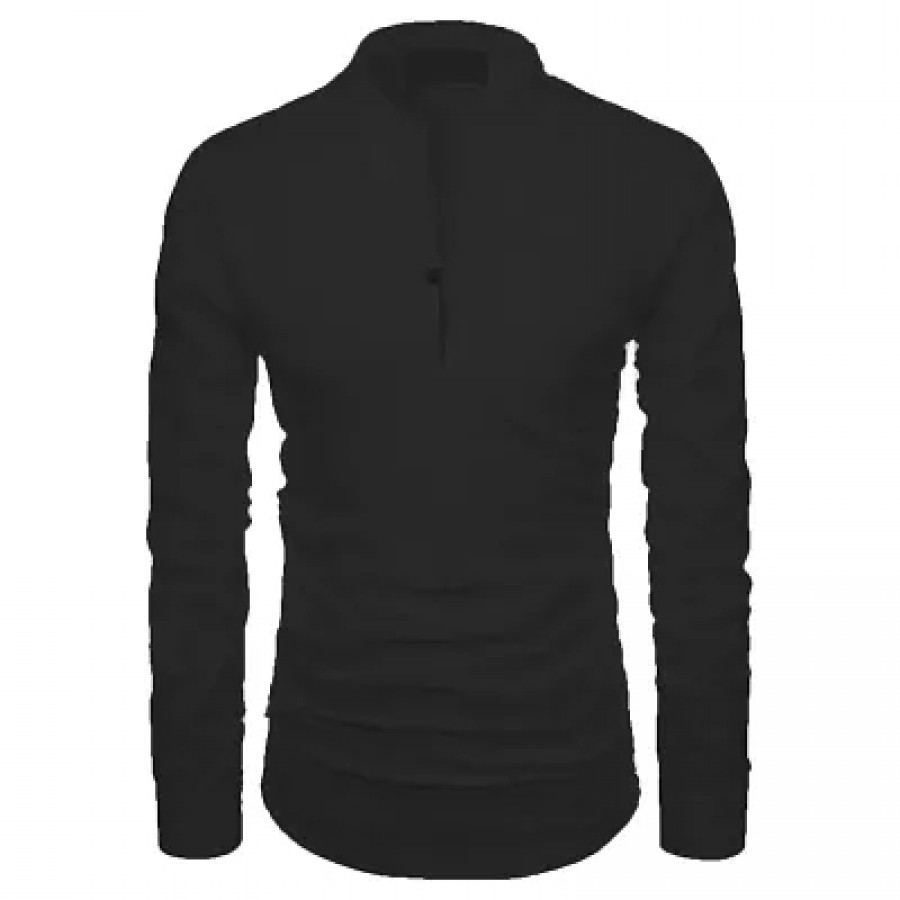 Men's Black Cotton Solid Long Sleeves Slim Fit Casual Shirt