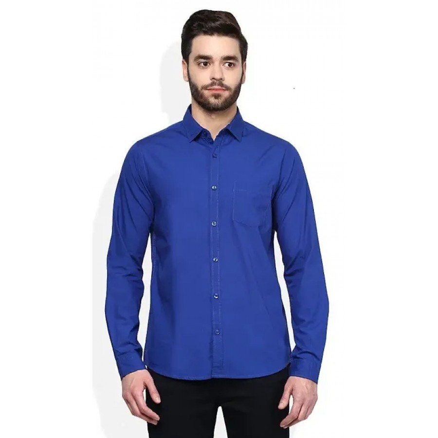 Men's Blue Cotton Solid Long Sleeves Regular Fit Casual Shirt