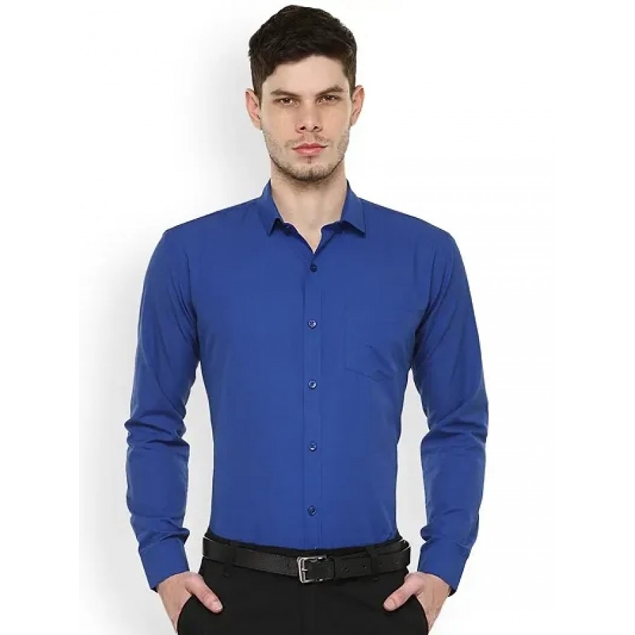 Men's Blue Cotton Solid Regular Fit Casual shirts