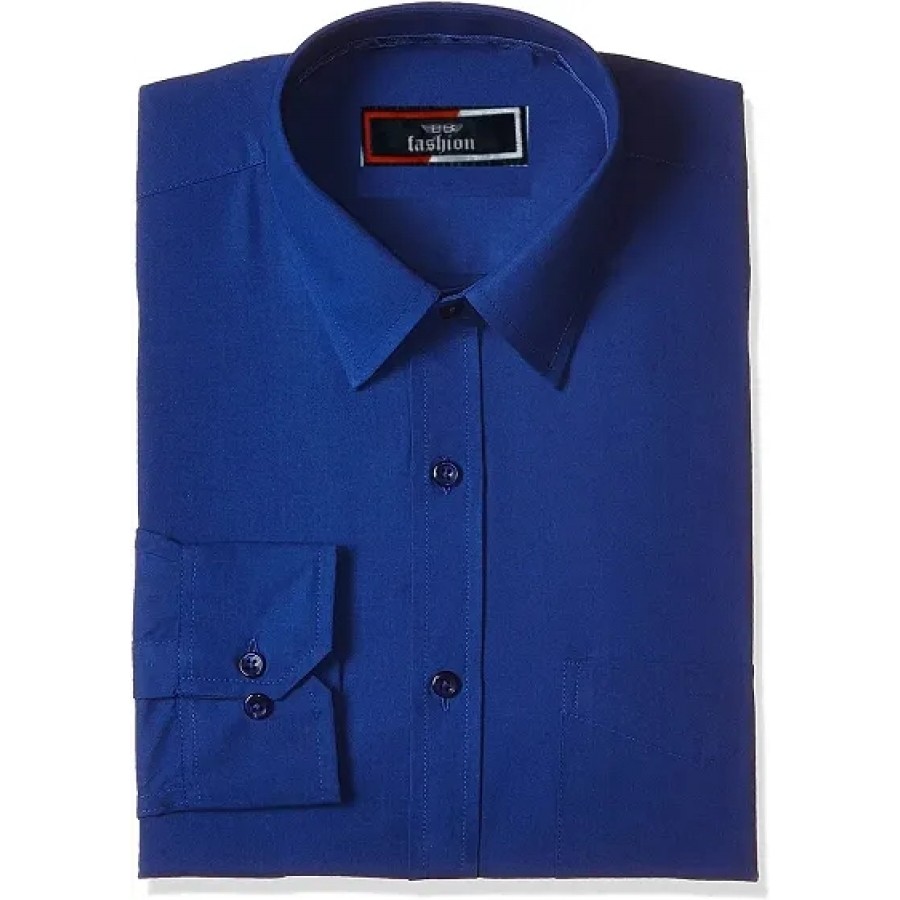 Men's Blue Cotton Solid Regular Fit Casual shirts