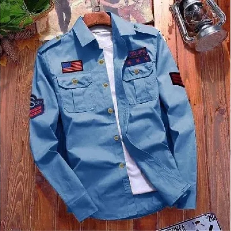 Men's Blue Solid Cotton Full Sleeve Casual Shirt