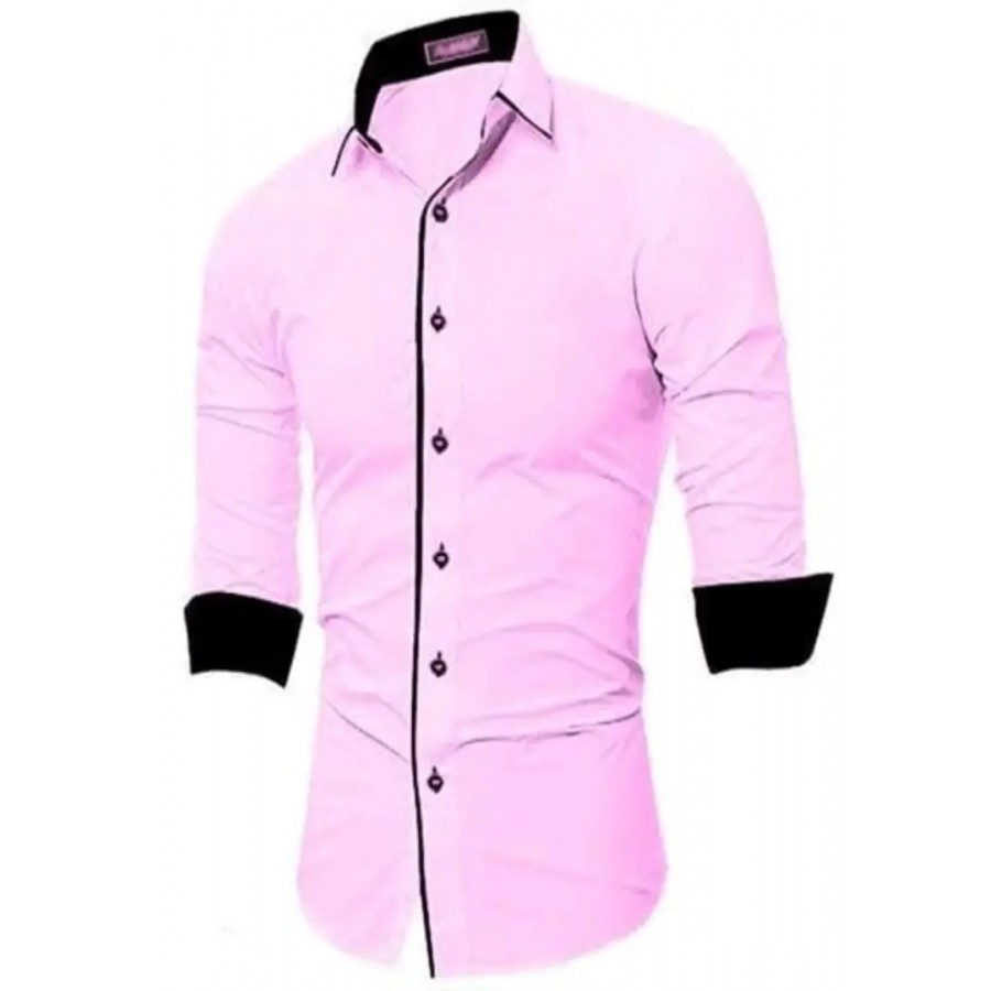 Men's Casual Cotton Shirt, Pink, FINE067