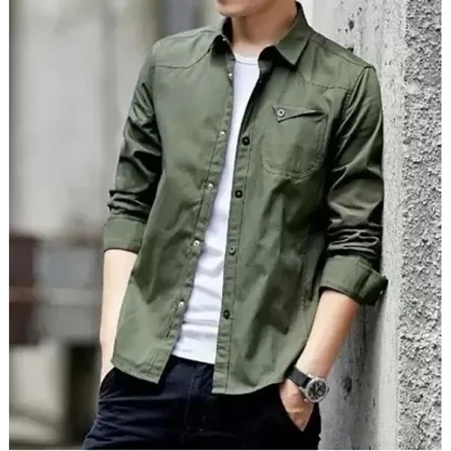 Men's Cotton Solid Long Sleeves Regular Fit Casual Shirt