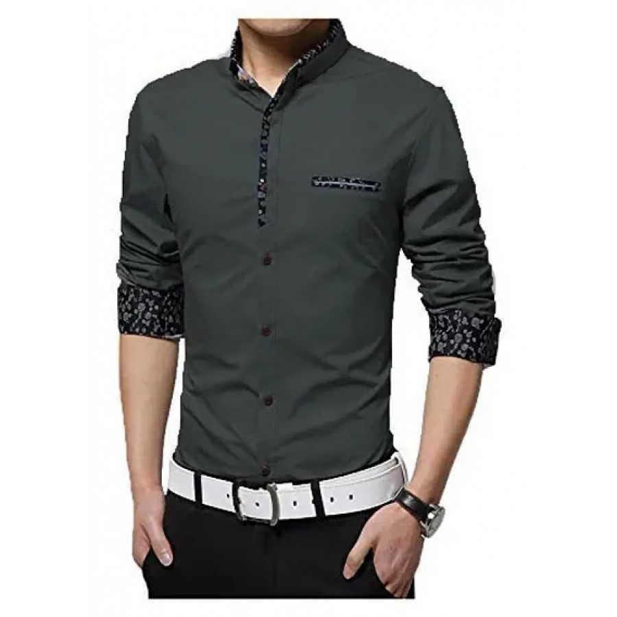 Men's Grey Cotton Self Pattern Long Sleeves Slim Fit Casual Shirt