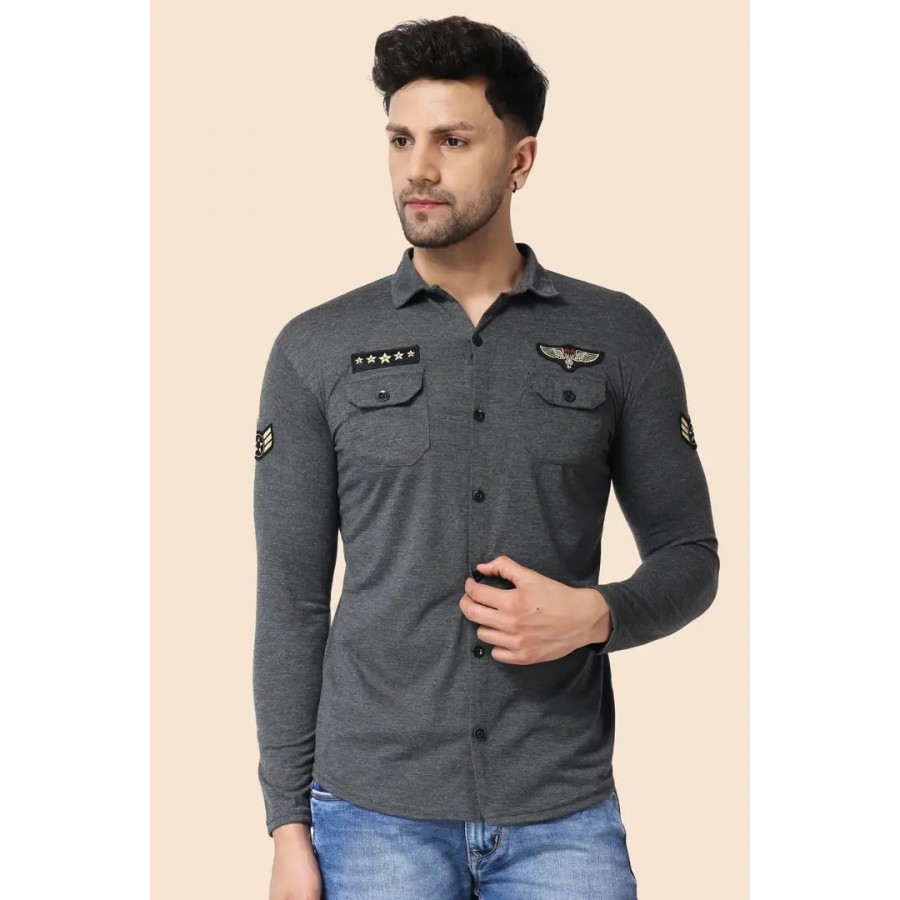 Men's Long Sleeves Spread Collar Shirt (Grey)_S