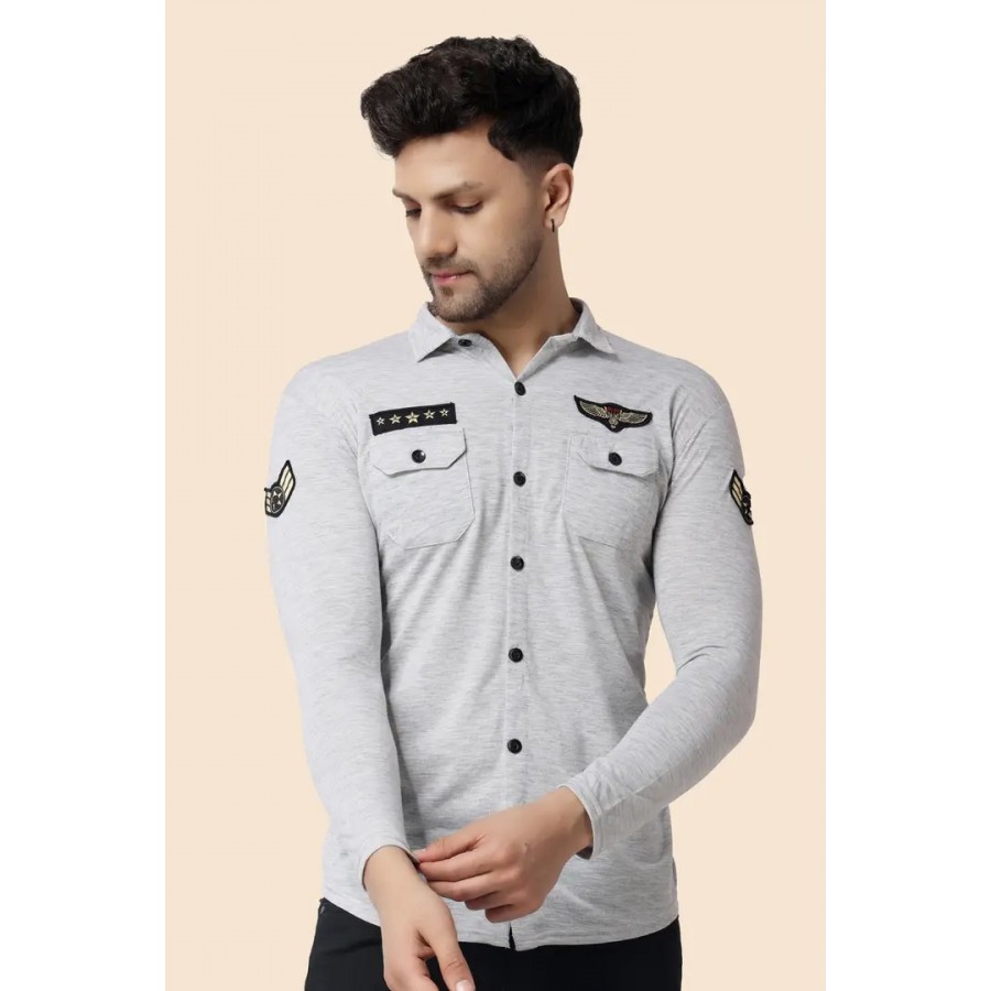 Men's Long Sleeves Spread Collar Shirt (Silver)_S