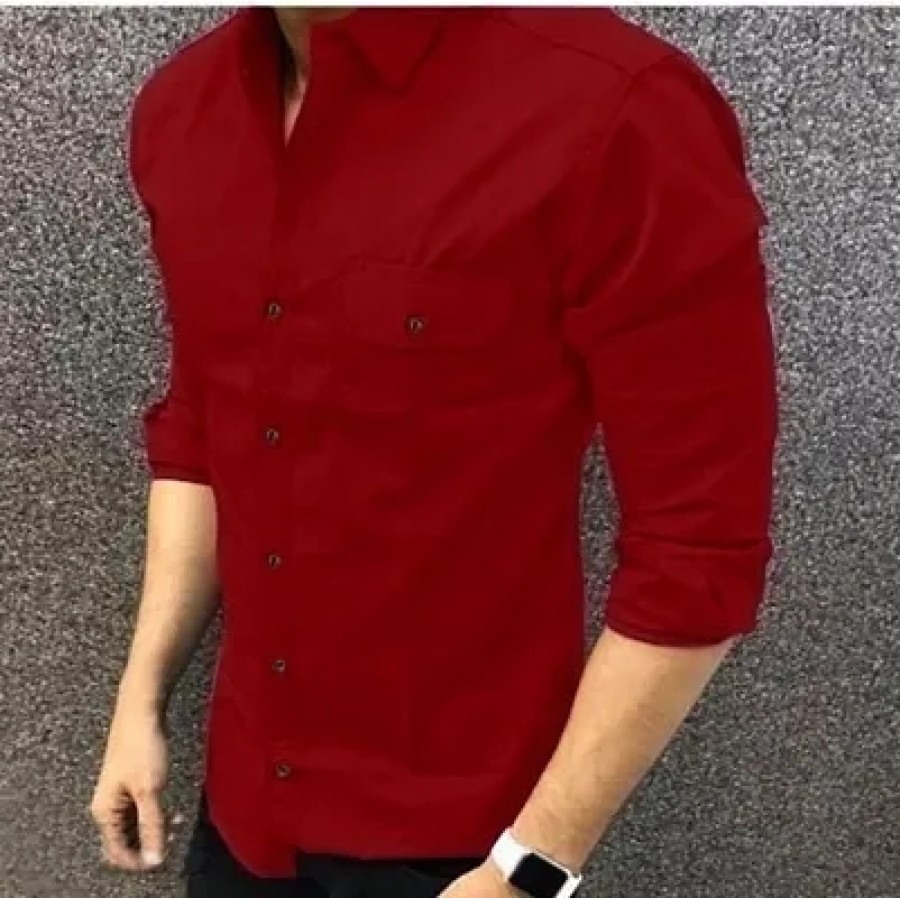 Men's Maroon Cotton Long Sleeves Casual Shirts