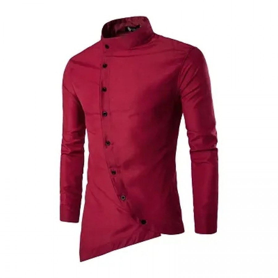 Men's Maroon Cotton Solid Long Sleeves Slim Fit Casual Shirt