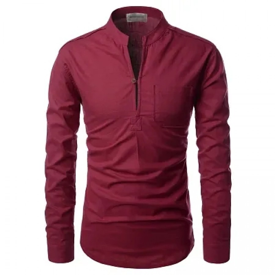 Men's Maroon Cotton Solid Long Sleeves Slim Fit Casual Shirt