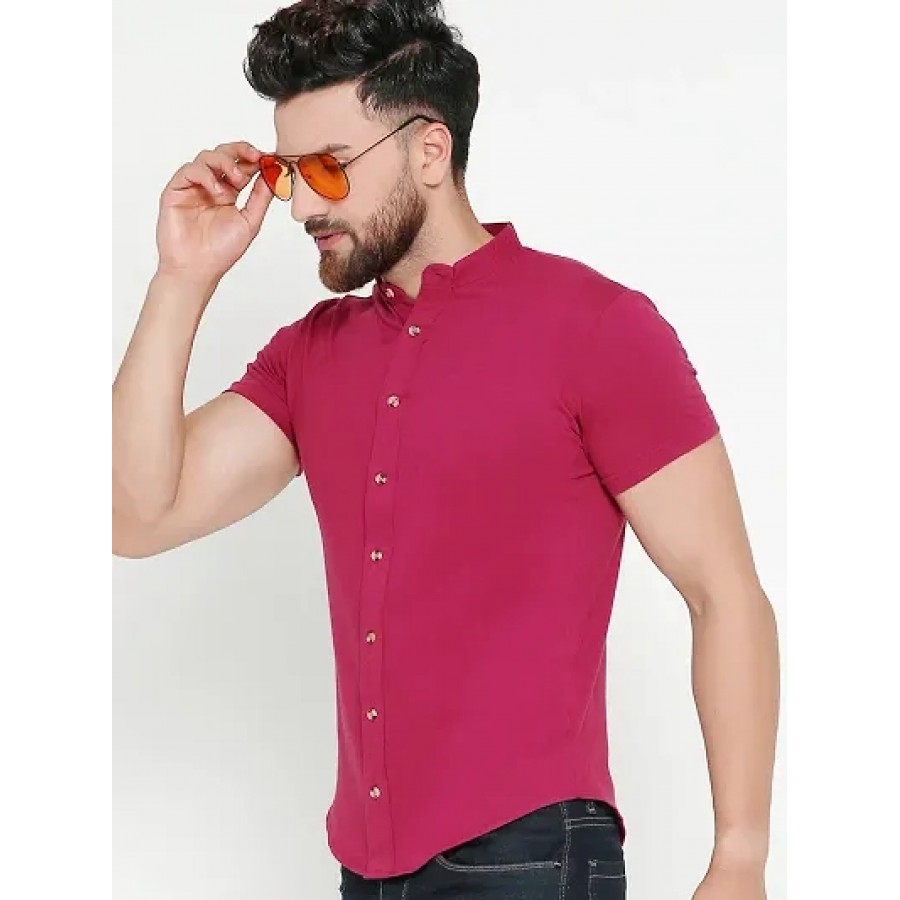 Men's Maroon Cotton Solid Short Sleeves Regular Fit Casual Shirt