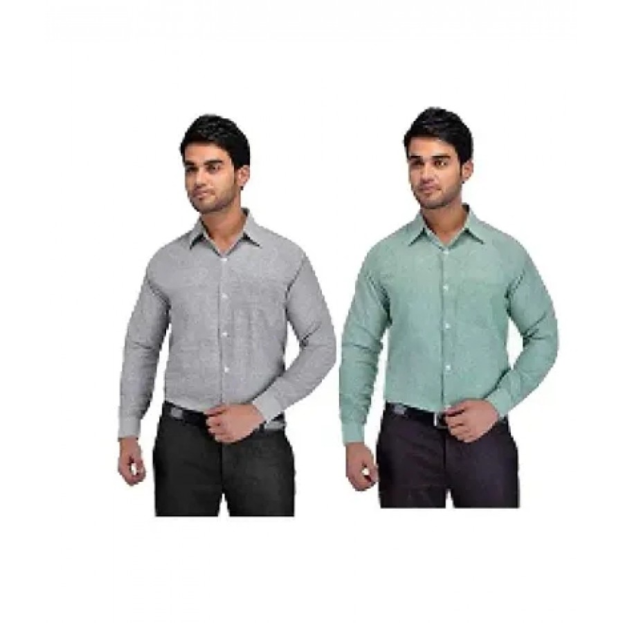 Men's Multicoloured Khadi Cotton Solid Long Sleeves Regular Fit Casual Shirt (Pack of 2)