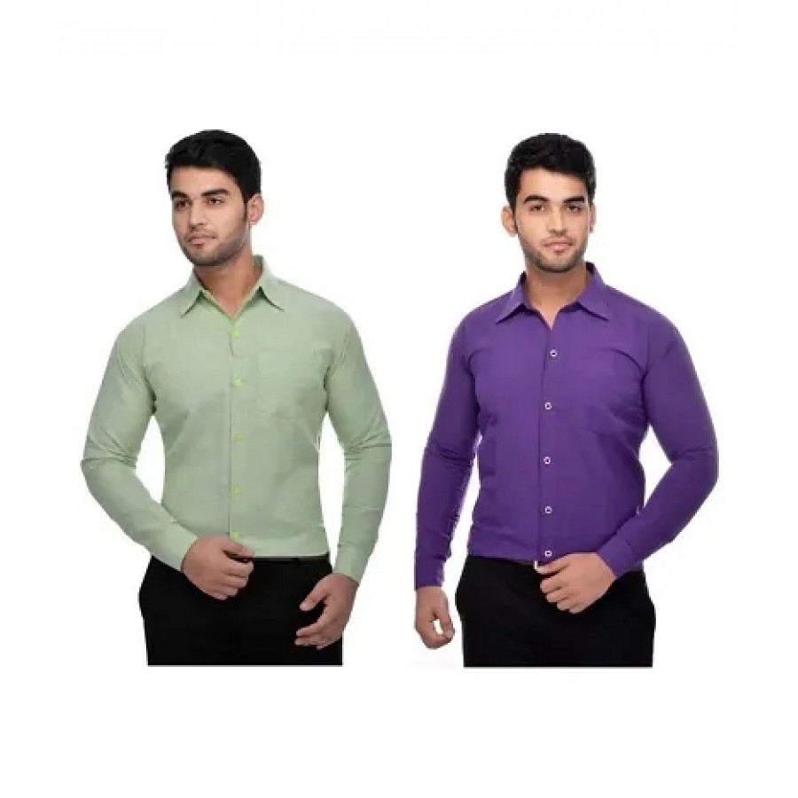 Men's Multicoloured Khadi Cotton Solid Long Sleeves Regular Fit Casual Shirt (Pack of 2)