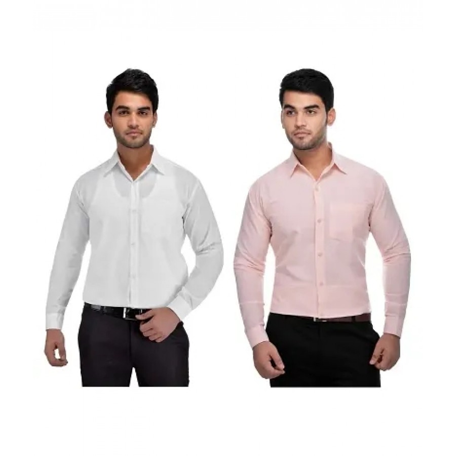 Men's Multicoloured Khadi Cotton Solid Long Sleeves Regular Fit Casual Shirt (Pack of 2)