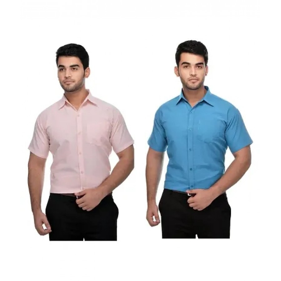 Men's Multicoloured Khadi Cotton Solid Short Sleeves Regular Fit Casual Shirt (Pack of 2)