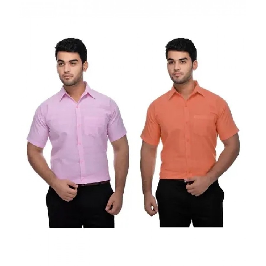 Men's Multicoloured Khadi Cotton Solid Short Sleeves Regular Fit Casual Shirt (Pack of 2)