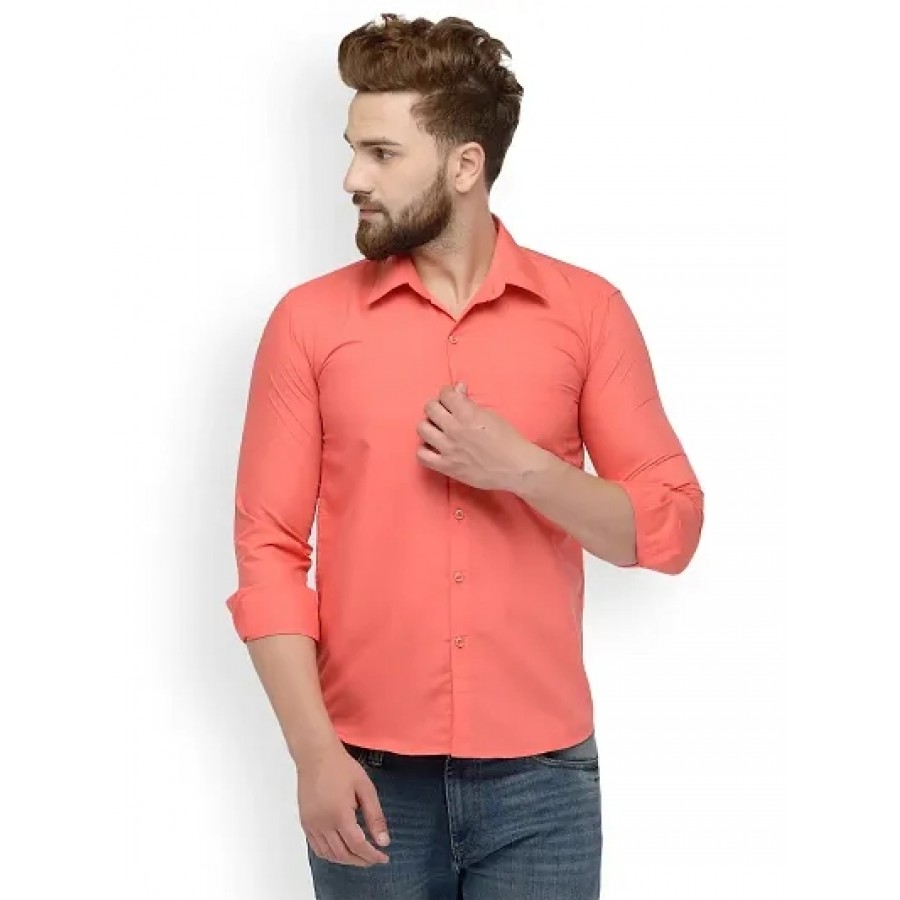 Men's Orange Cotton Solid Regular Fit Casual shirts