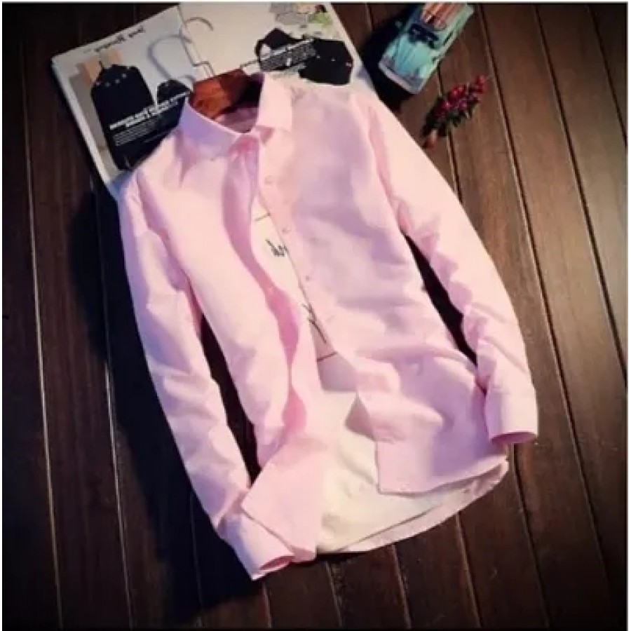 Men's Pink Cotton Solid Long Sleeves Regular Fit Casual Shirt