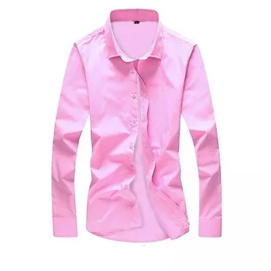 Men's Pink Cotton Solid Long Sleeves Regular Fit Casual Shirt