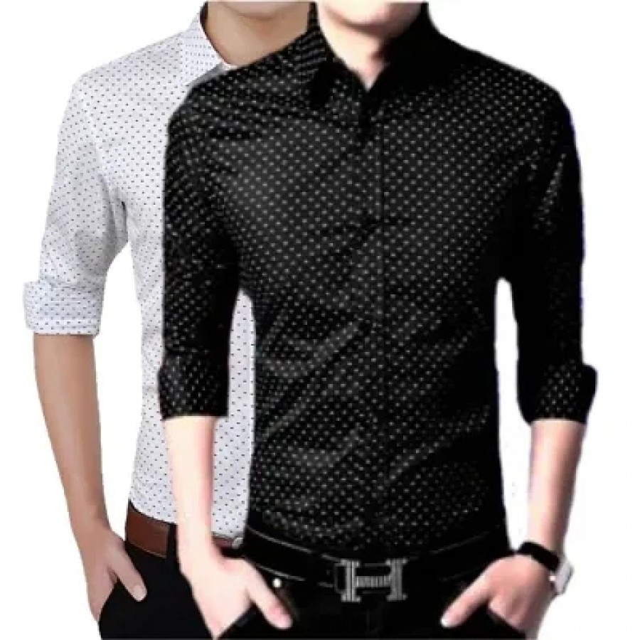 Men's Premium Dotted Long Sleeves Regular Fit Casual Shirts Combo Of 2