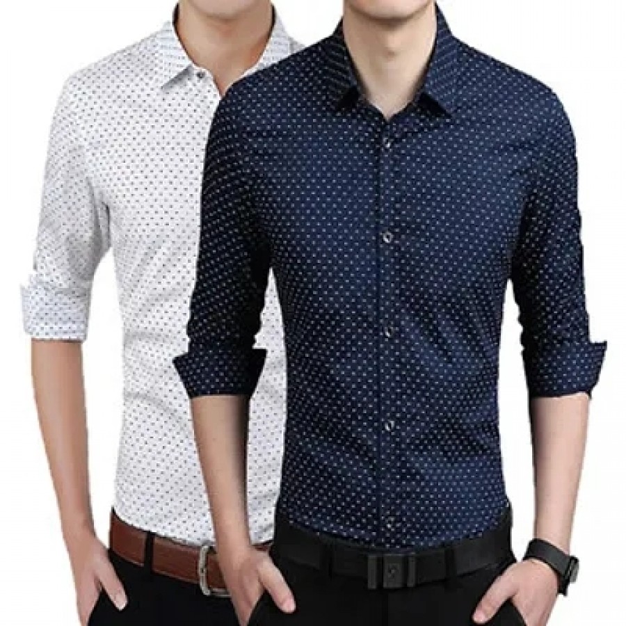 Men's Premium Dotted Long Sleeves Regular Fit Casual Shirts Combo Of 2