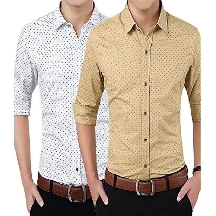 Men's Premium Dotted Long Sleeves Regular Fit Casual Shirts Combo Of 2