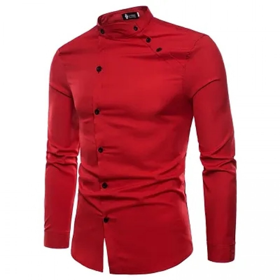 Men's Red Cotton Solid Long Sleeves Slim Fit Casual Shirt