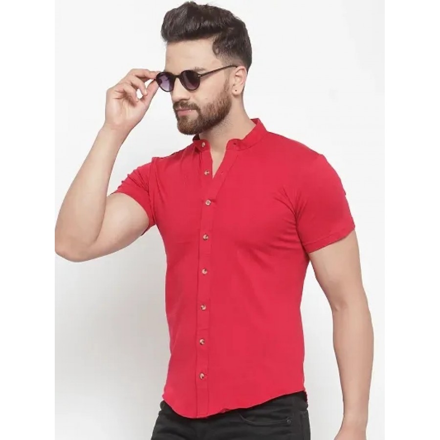 Men's Red Cotton Solid Short Sleeves Regular Fit Casual Shirt