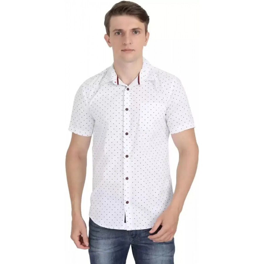 Men's Regular Fit Half sleeve Polka Dot White Shirt