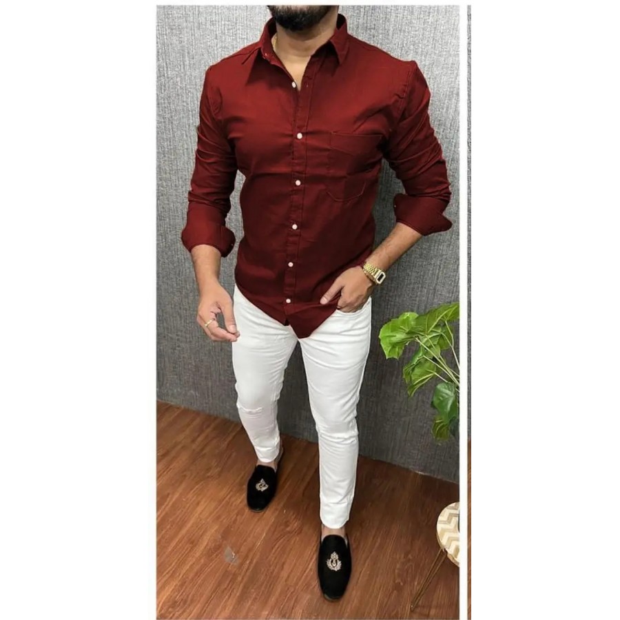 Men's Solid Slim Fit Cotton Casual Shirt