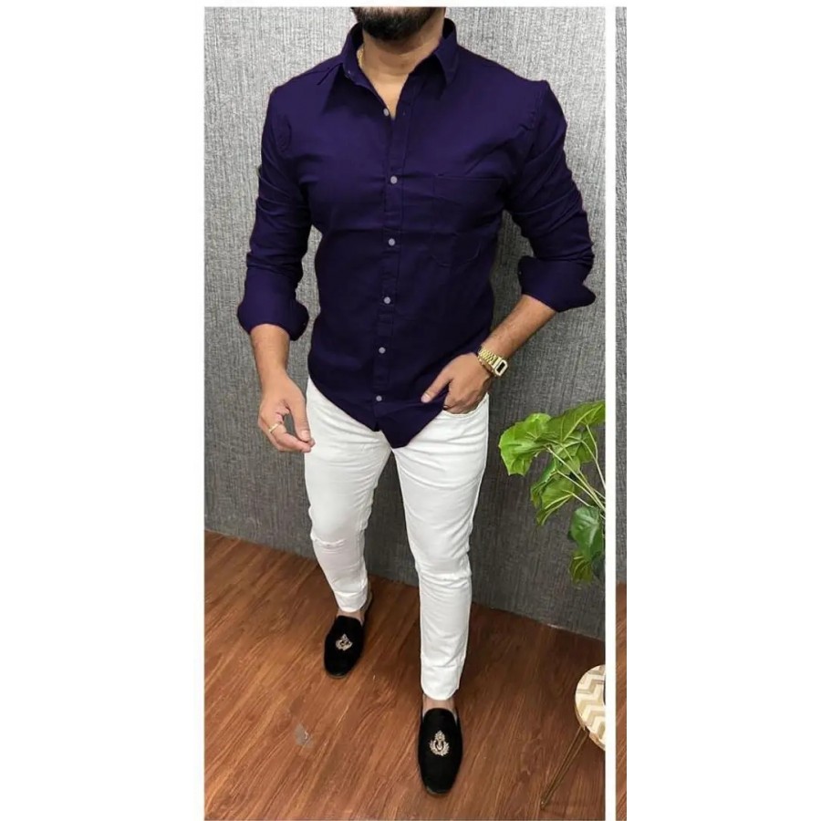 Men's Solid Slim Fit Cotton Casual Shirt