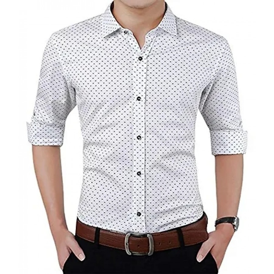 Men's White Cotton Printed Regular Fit Casual shirts