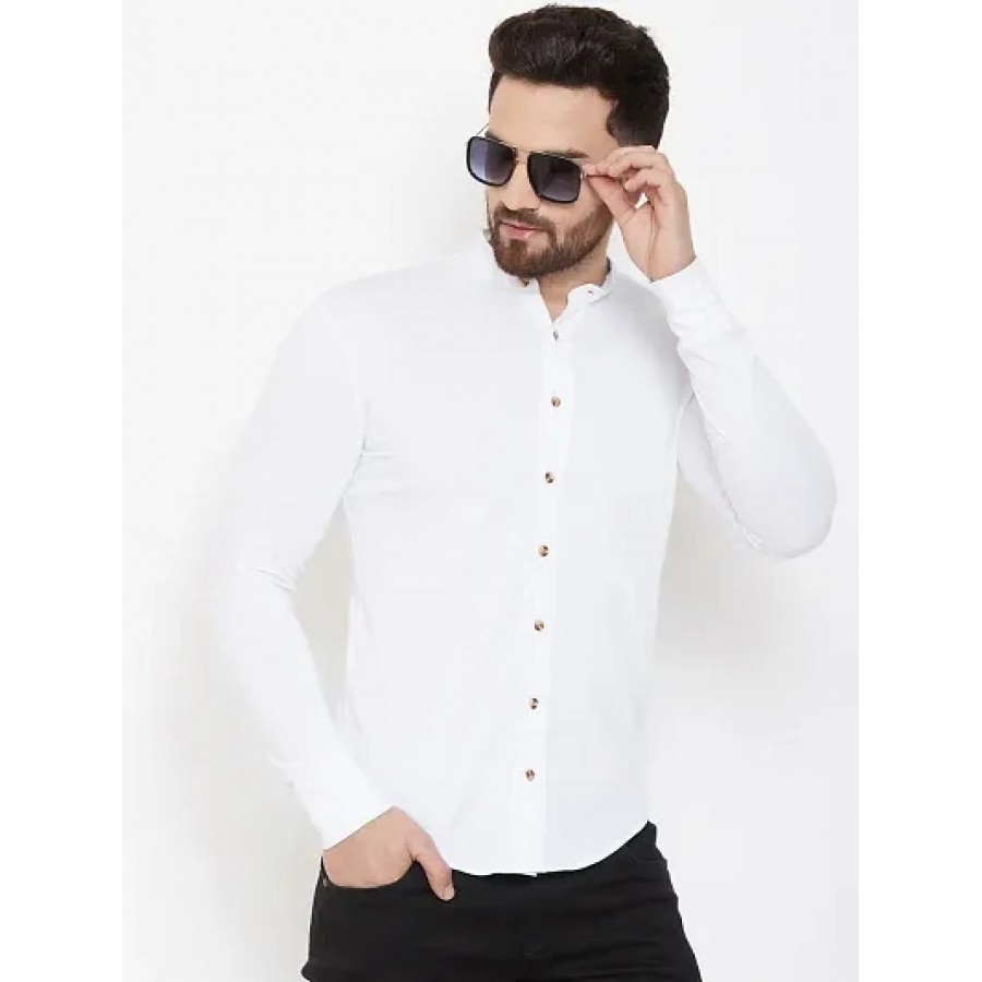 Men's White Cotton Solid Long Sleeves Regular Fit Casual Shirt