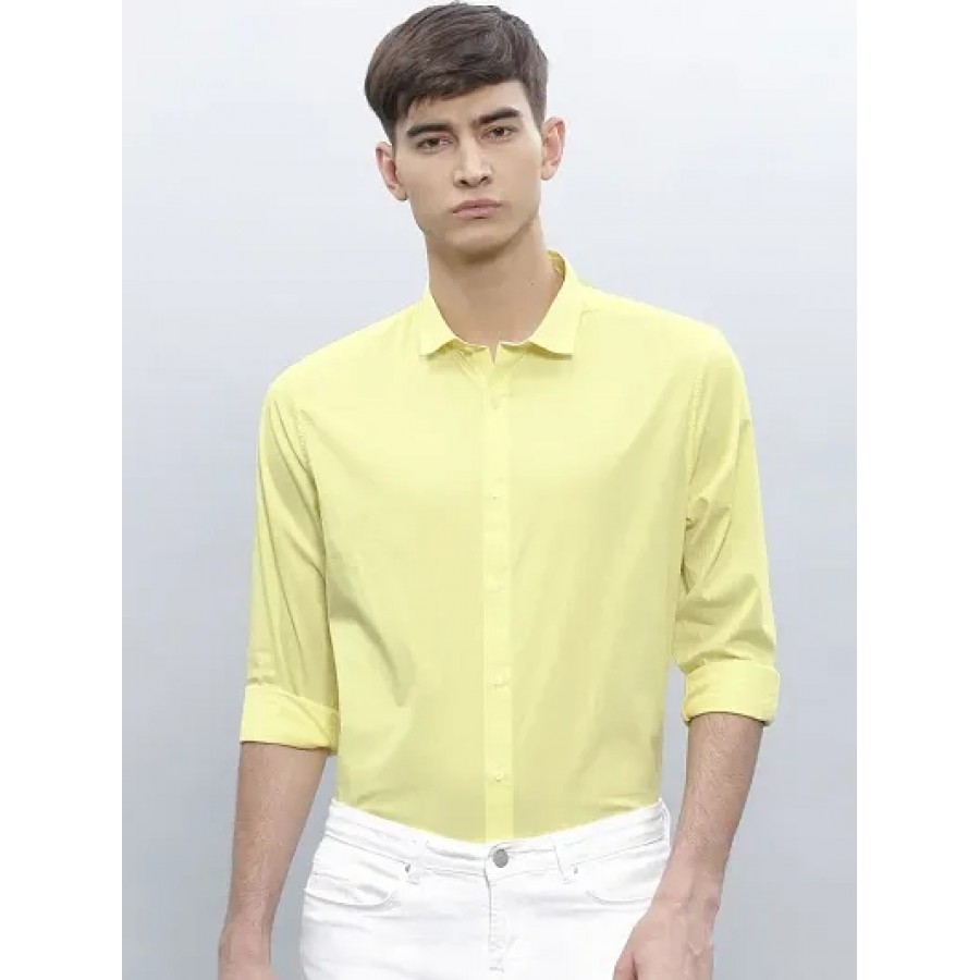 Men's Yellow Cotton Solid Long Sleeves Regular Fit Casual Shirt