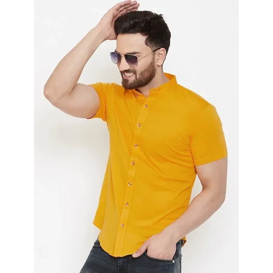 Men's Yellow Cotton Solid Short Sleeves Regular Fit Casual Shirt