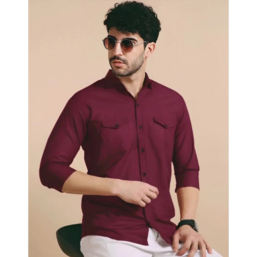 Mens Cotton Casual Wear Regular Fit Full Sleeves Solid Shirt for Men