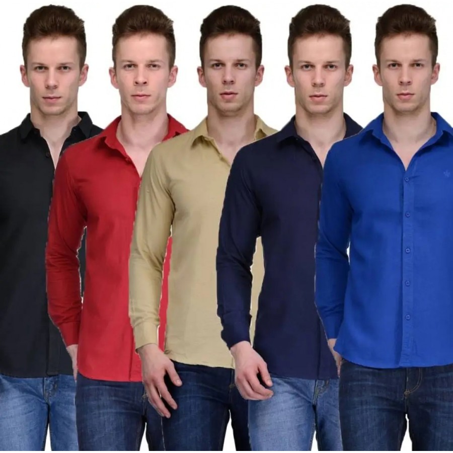 Men's Multicoloured Cotton Casual Solid Shirt Set of 5