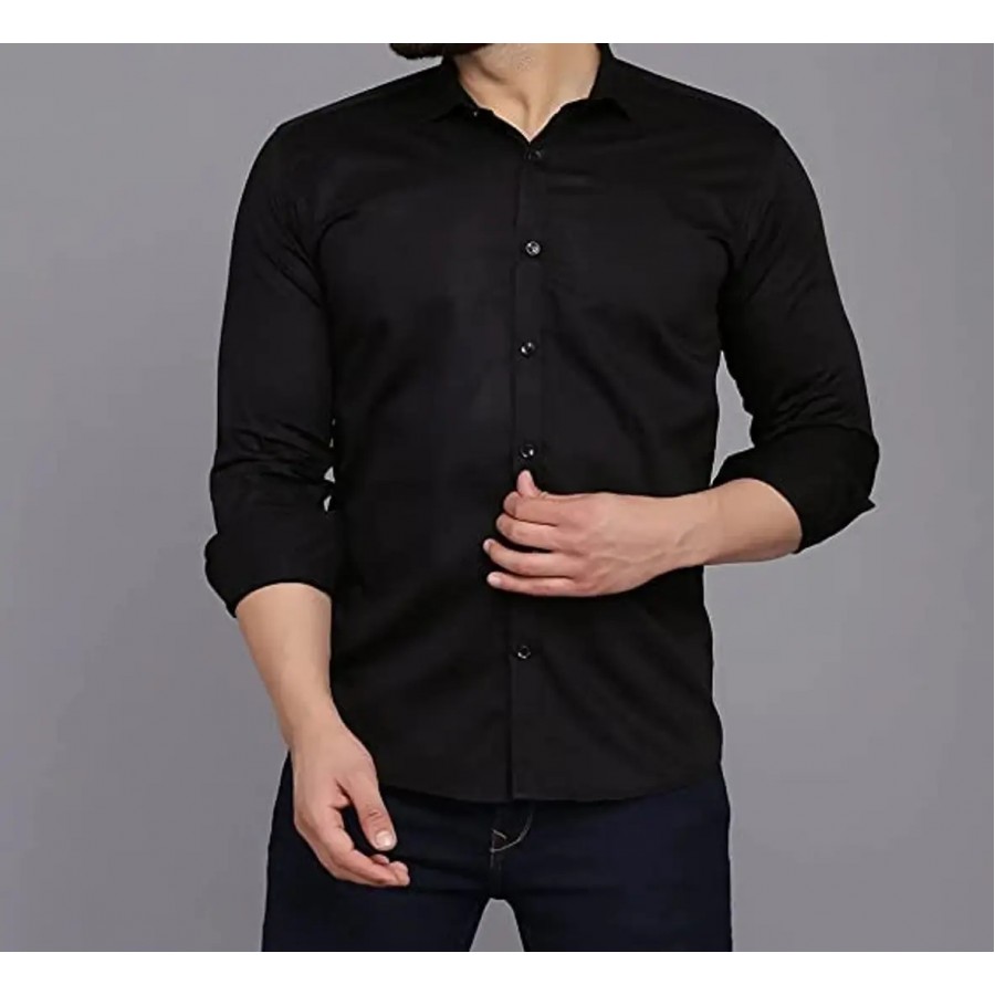 Mens Solid Slim Fit Cotton Casual Shirt with Spread Collar  Full Sleeves