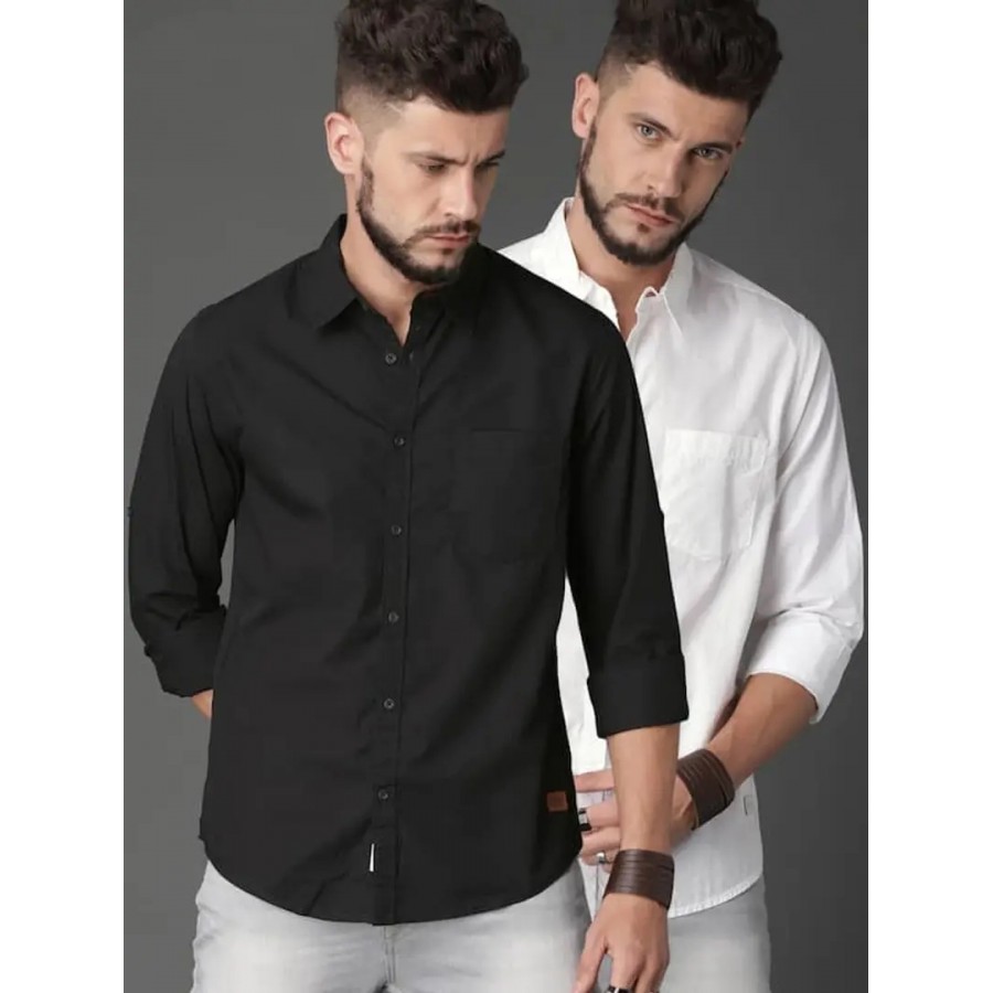 Multicoloured Cotton Solid Casual Shirts For Men