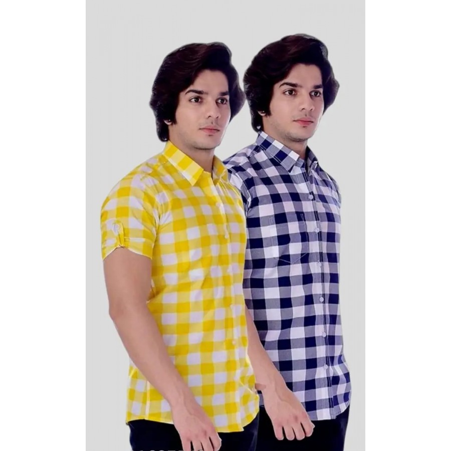 Multicoloured Polycotton Checked Casual Shirts For Men